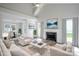 Bright living room with vaulted ceilings, fireplace, hardwood floors, and natural light at 7810 Trotter Rd, Charlotte, NC 28216