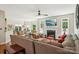 Open-concept living room featuring a fireplace, comfortable sofas, and ample natural light at 10716 Persimmon Creek Dr, Mint Hill, NC 28227