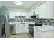 Modern kitchen featuring white cabinets, stainless steel appliances, and a mosaic backsplash at 1931 Mereview Ct # 46, Charlotte, NC 28210