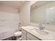 Bathroom featuring a vanity with sink, toilet and shower at 2107 Columbidae Ln, Gastonia, NC 28052