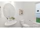 Stylish powder room featuring pedestal sink and modern fixtures at 2309 Bulwarks Ct # 4P, Albemarle, NC 28001