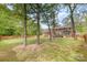 Spacious backyard with wooden fence, mature trees, and lush green grass at 2514 King Arthur Dr, Monroe, NC 28110