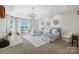 Bright bedroom with two twin beds, neutral carpet, white trim, and a scenic view of the lake at 356 Yacht Rd, Mooresville, NC 28117