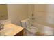 Traditional bathroom features a vanity, toilet and shower/tub combo at 391 Morning Dew Dr, Concord, NC 28025