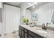 Bathroom features granite countertops, dual sinks, and a shower with a white curtain at 500 Chicory Cir, Matthews, NC 28104