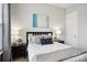This bedroom features gray walls, carpet, and blue pillows on the bed at 500 Chicory Cir, Matthews, NC 28104