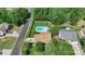 Aerial view of a home with a private backyard pool, patio, and lush landscaping at 101 Canopy Ct, Mooresville, NC 28115