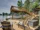 Relaxing dock area features lounge chairs, boat slip and wooden deck for lake side living at 1114 Palmyra Dr, Tega Cay, SC 29708