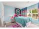 Bright bedroom with blue walls, playful decor, and plenty of natural light for a fun and inviting atmosphere at 1125 Silvertrace Dr, Salisbury, NC 28144