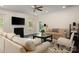 Cozy living room with a fireplace, comfortable seating, and lots of natural light at 3001 Henshaw Rd, Waxhaw, NC 28173