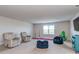 Versatile basement space perfect for recreation or relaxation, featuring comfortable seating and a TV at 323 Cheshire Ln, Fort Mill, SC 29707