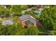 Aerial view of a house showcasing the backyard with swimming pool, landscaping, and screened in porch at 4611 Cringle Ct, Charlotte, NC 28226