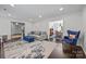 Bright living room with hardwood floors, a gray sofa, blue accents, and an open view to the dining room at 4611 Cringle Ct, Charlotte, NC 28226