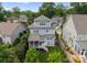 Stunning aerial view of the backyard and home, showcasing its landscaped yard and exterior features at 615 Welker St, Charlotte, NC 28204
