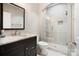 Elegant bathroom featuring a glass-enclosed shower, vanity with granite countertop at 8670 Arbor Oaks Cir, Concord, NC 28027