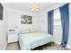 Light-filled bedroom with a world map, a nightstand, and blue curtains at 1024 Regency Dr, Charlotte, NC 28211
