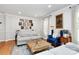Bright living room with hardwood floors, sofas, shuttered windows, and decorative wall art at 1024 Regency Dr, Charlotte, NC 28211