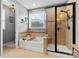 Bright bathroom with shower and separate tub featuring tile, a built in shelf and shower head at 12604 Congregation Dr, Charlotte, NC 28278