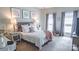 Charming bedroom featuring a gray headboard, plush bedding, and soft pink accents creating a cozy retreat at 1424 South St, Cornelius, NC 28031