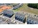 An aerial view reveals contemporary townhomes with attached garages and balcony in a well-maintained neighborhood at 147 Morning Gap Pkwy, Fort Mill, SC 29715