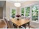 Bright dining room features a wood table, comfortable chairs and lots of natural light at 15535 Eagleview Dr, Charlotte, NC 28278