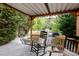 Relaxing covered patio with rocking chairs surrounded by lush backyard landscaping at 2416 Hart Rd, Charlotte, NC 28214