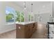 Open-concept living area featuring modern lighting and seamless access to the kitchen and exterior at 106 Walters St, Huntersville, NC 28078