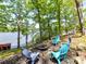 Inviting lakeside fire pit area with seating, surrounded by mature trees and scenic water views at 1278 Island Creek Dr, Troy, NC 27371