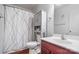 Cozy bathroom featuring vanity, mirror, toilet, shower curtain and cabinet at 1863 New Castle Dr, Fort Mill, SC 29707