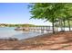 Private wooden dock with a covered gazebo, offering a peaceful spot by the tranquil lake at 202 Timber Lake Dr, Troutman, NC 28166