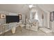 View of the sitting room area with neutral paint, vaulted ceiling, and carpet flooring at 204 Limerick Dr, Matthews, NC 28104