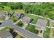 Overhead shot of a residential area featuring tidy lawns, tree-lined streets, and neighborhood layout at 2124 Katie Alice Cir, Waxhaw, NC 28173