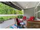 This back patio has a black awning, fan, outdoor furniture, and a view of the backyard at 2124 Katie Alice Cir, Waxhaw, NC 28173