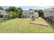 Spacious backyard with lush green grass and a charming garden area, fully fenced with black metal at 3007 Sandbox Cir, Indian Trail, NC 28079