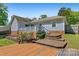 Large backyard featuring a spacious deck, brick patio, and lush greenery, perfect for relaxation at 308 Southland Rd, Huntersville, NC 28078
