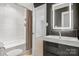 Contemporary bathroom with tiled tub and modern vanity at 308 Southland Rd, Huntersville, NC 28078