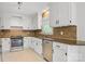 Updated kitchen features white cabinets, stainless steel appliances, and tile backsplash at 308 Southland Rd, Huntersville, NC 28078