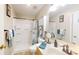 Functional bathroom featuring a shower and vanity with ample lighting at 3124 Banks St, Lincolnton, NC 28092