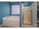 A charming bathroom featuring a soaking tub and an adjacent walk-in shower at 461 Pier Point Nw Ct, Concord, NC 28027