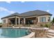 Expansive backyard showcasing a luxurious pool with a stone-accented spa and scenic views of mature trees at 767 Pinnacle Dr, Iron Station, NC 28080
