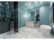 Modern bathroom with walk-in shower, soaking tub, tile flooring and a large mirror at 974 Queens Rd, Charlotte, NC 28207