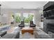Cozy living room with a fireplace, large windows, and comfortable seating at 974 Queens Rd, Charlotte, NC 28207