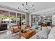 Open concept living room with pool views and access to the modern kitchen at 106 Wrangler Dr, Mooresville, NC 28115