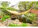Backyard pond with a waterfall and koi fish creating a serene and tranquil outdoor oasis at 1418 Lonan Dr, Waxhaw, NC 28173