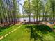 Beautifully landscaped backyard with a stone walkway leading to a private dock and lake access at 1579 Sunset Pointe Dr, Salisbury, NC 28146