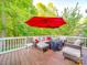 Outdoor deck with a lounge set, patio umbrella, and a side table creates inviting outdoor space at 1715 Colin Creek Ln, Charlotte, NC 28214