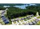 Stunning aerial view showcasing the neighborhood homes surrounded by lush greenery and a picturesque lake backdrop at 2220 Sussex Rd, York, SC 29745