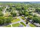 Expansive aerial view showcases a neighborhood with mature trees and well-maintained lawns and mountain views at 300 Scotland Dr, Kings Mountain, NC 28086