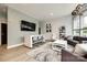 Comfortable living room featuring modern furniture, a large TV, and a stylish rug and light fixture at 333 W Trade St # 800, Charlotte, NC 28202