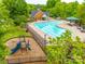 Aerial view of the community pool and playground in a verdant green setting at 8120 Calistoga Ln, Waxhaw, NC 28173